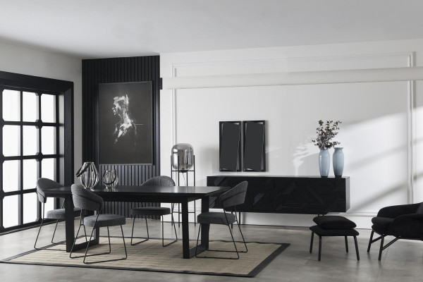Meuble de luxe en noir avec commode, armoire, et miroir 208cm 2 pièces