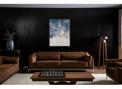 Canapé trois places Sofa Meubles Canapés moelleux en tissu aspect daim marron Sofas