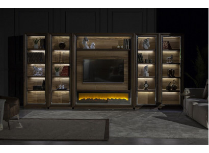 Étagères murales de luxe 448cm Armoire Murale Unité murale avec cheminée Salon Bois