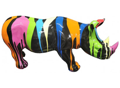 Rhinos peints, sculptures abstraites, statues figuratives colorées, art artisanal de jardin