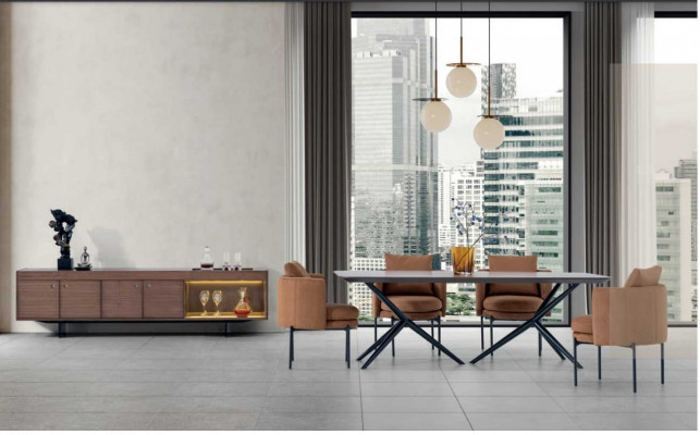 Salle à manger Ensemble moderne Table 4x chaises Buffet Ensemble de designer de luxe