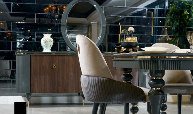 Salle à manger Set Suite Vitrine Table 6x Chaise Commode Miroir Moderne neuf 10 pièces.