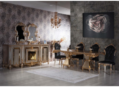 Meubles de salle à manger de haute qualité en 7 pièces dans un style doré.