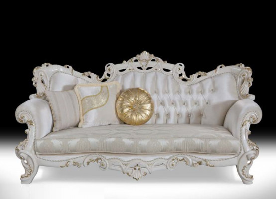 Canapé Chesterfield ensemble de rembourrage 3+1 places en textile blanc Table basse de trois places