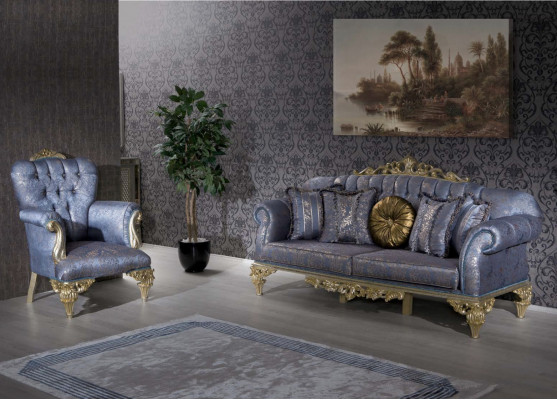 Canapé 3 places Tissu Fauteuil Canapé Rembourrage Mobilier 3+1 Trois places Bleu