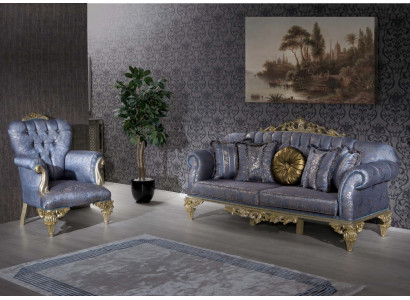 Canapé 3 places Tissu Fauteuil Canapé Rembourrage Mobilier 3+1 Trois places Bleu