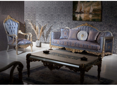Canapé baroque Chesterfield 3 places + 1 Table basse Ensemble de canapés Meubles Rembourrage