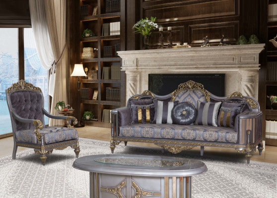 Canapé Chesterfield Set Violet Table basse Groupe de designers 3 pièces. Salon