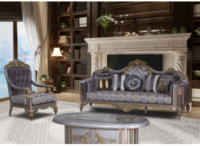 Canapé Chesterfield Set Violet Table basse Groupe de designers 3 pièces. Salon