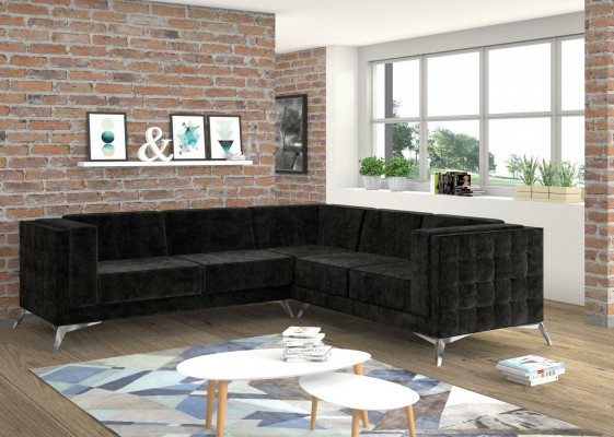 Coin design en velours noir Canapé d'angle Canapé capitonné Canapé en tissu paysager Vivant