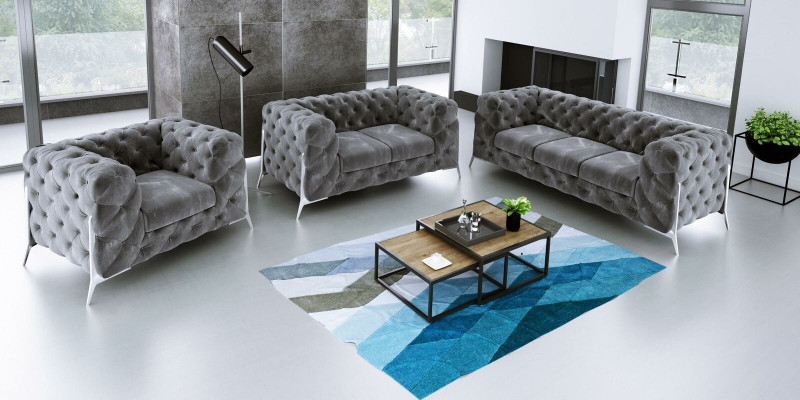 Ensemble de canapé Chesterfield design Ensemble de canapé Canapé 321 places en velours