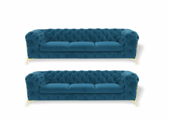 Canapé en velours Chesterfield Canapé rembourré siège 3+3 Suite de sièges Design Canapés Sofas
