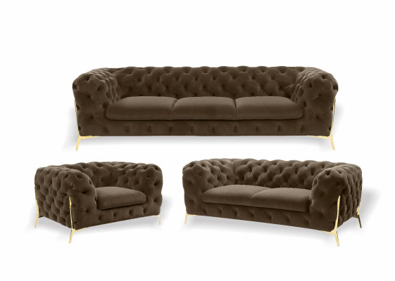 Ensemble de canapé Chesterfield rembourré de luxe en velours 3+2 places.