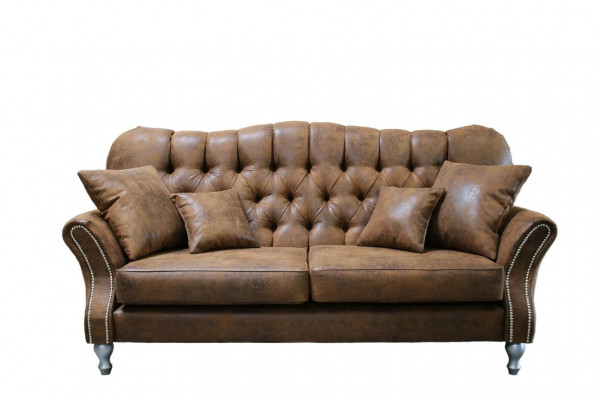 Ensemble canapé Chesterfield vintage en cuir rembourré 3 + 1 place
