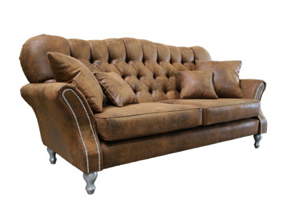 Ensemble canapé Chesterfield vintage en cuir rembourré 3 + 1 place
