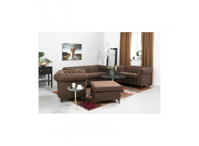 Canapé Chesterfield 3+2+1 places + Tabouret Canapé en cuir et textile