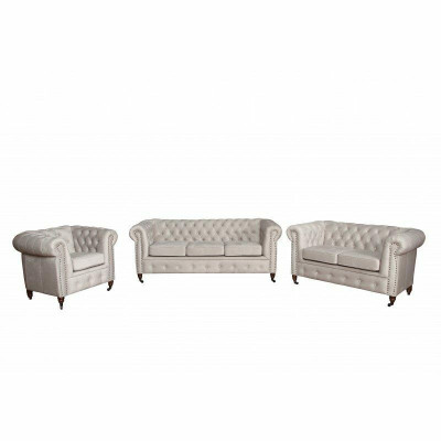 Canapé Chesterfield 3+2+1 places + Tabouret Canapé en cuir et textile