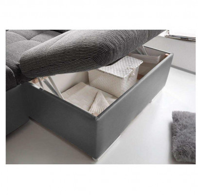 Canapé d'angle en tissu avec fonction lit en forme de L, moderne et rembourré.