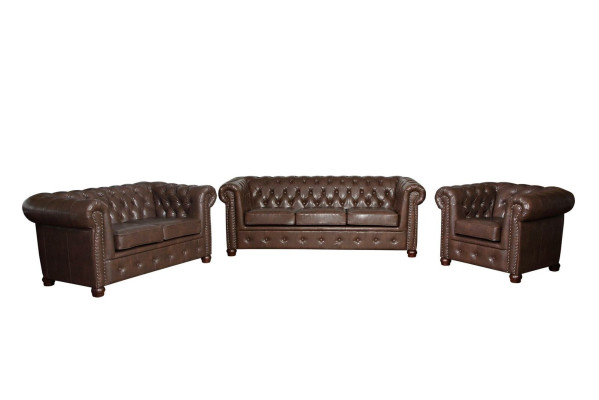 Canapé en cuir ensemble de canapés set 3+2 places design Chesterfield
