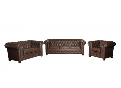 Canapé en cuir ensemble de canapés set 3+2 places design Chesterfield