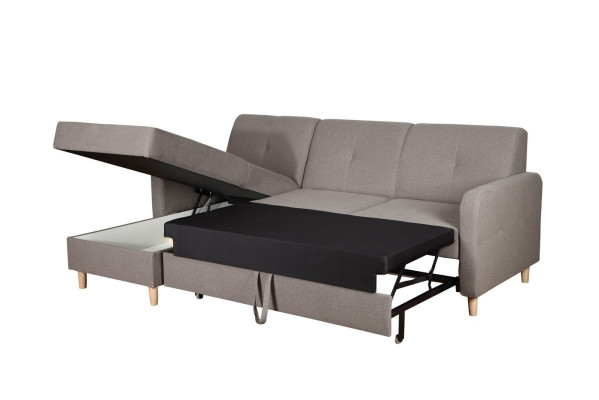 Canapé d'angle en forme de L Canapé Design Moderne en Tissu Gris avec Fonction Lit