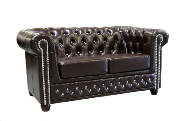 Classique Noble Canapé Chesterfield Deux Places en Tissu Marron