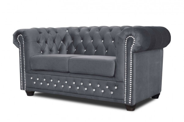 Chesterfield Canapé en tissu 2 places Canapé en tissu noir deux places neuf