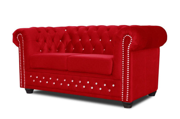Chesterfield Textile Canapé Rembourré 2 places Canapés en tissu rouge Deux places