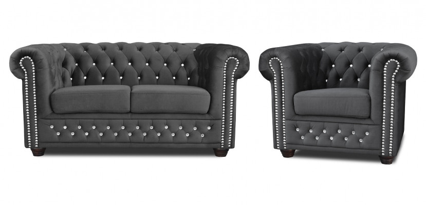 Chesterfield Textile Sofa Canapé Rembourrage en Tissu 2 Places Canapés en Tissu Deux Places Noir