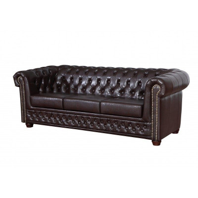 Canapé en simili cuir moderne à trois places, confortable et élégant de style Chesterfield.