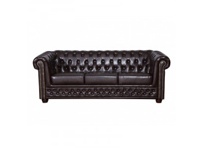 Canapé en simili cuir moderne à trois places, confortable et élégant de style Chesterfield.
