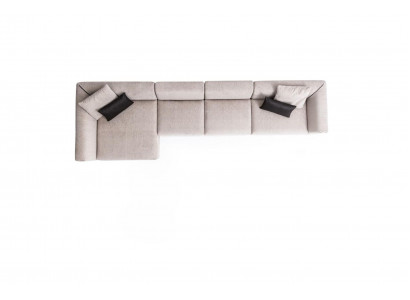 Canapé d'angle beige en forme de L pour salon en tissu design moderne