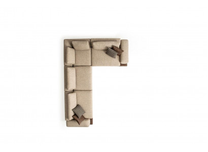 Canapé d'angle beige avec revêtement en tissu, canapé d'angle L-shape moderne, canapé paysage de salon.