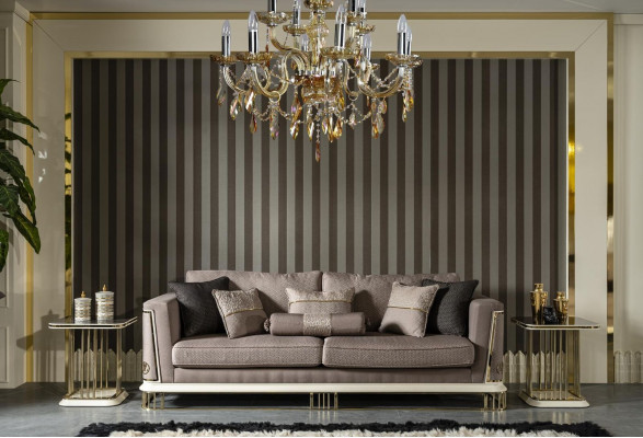Canapé 3 places en cuir marron Salon Design de luxe Style élégant Canapés.