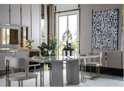 Ensemble de salle à manger beige 2x chaises table à manger de luxe blanc élégant métal 3 pièces.