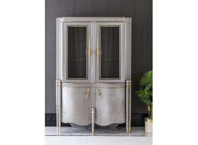 Vitrine Gris Salle à manger Armoire Étagère Design Élégant Mobilier Métal neuf