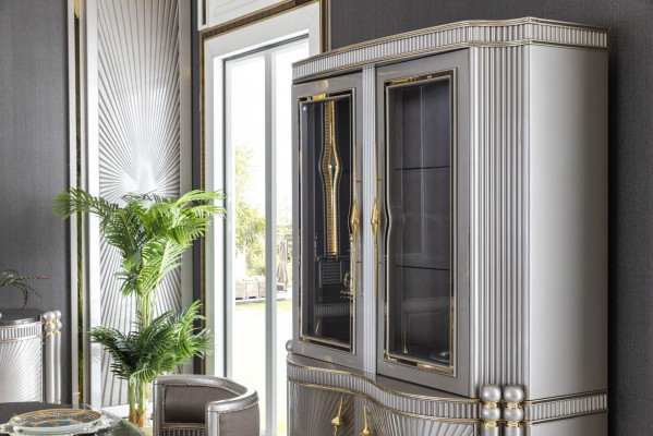 Vitrine Gris Salle à manger Armoire Étagère Design Élégant Mobilier Métal neuf
