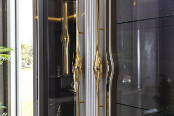 Vitrine Gris Salle à manger Armoire Étagère Design Élégant Mobilier Métal neuf