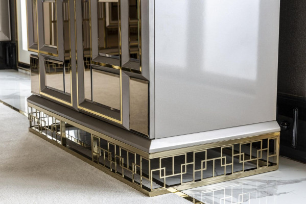 Vitrine Gris Salle à manger Mobilier de luxe Métal Bois Design Armoire Élégante Nouveau