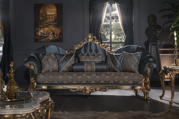 Canapé 3 places Bleu Canapé Rembourré Salon Design Élégant Luxe Classique Nouveau