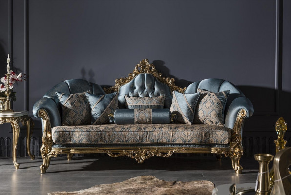 Canapé 3 places Bleu Canapé Rembourré Salon Design Élégant Luxe Classique Nouveau