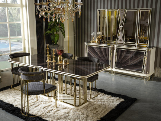 Salle à manger Set Or 4x Chaises Table à manger Commode Miroir Conception 7pcs.