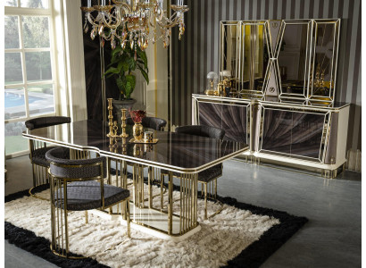 Salle à manger Set Or 4x Chaises Table à manger Commode Miroir Conception 7pcs.