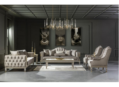 Salle de séjour Ensemble de canapés gris 2x Table d'appoint Fauteuil de luxe Table basse 7 pièces