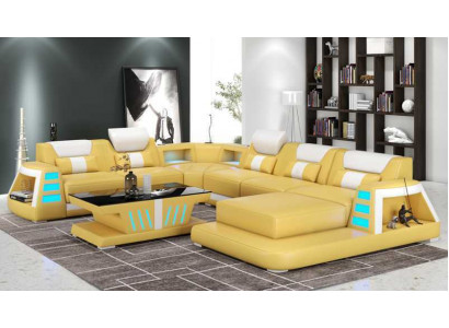 Canapé Canapé d'angle contemporain en forme de U Jaune Paysage vivant Canapé en cuir Sofa