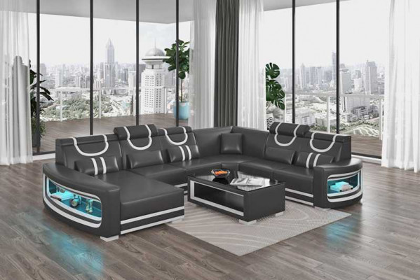 Paysage vivant Canapés Canapé en cuir Canapé d'angle En forme de U Canapé noir Grand nouveau