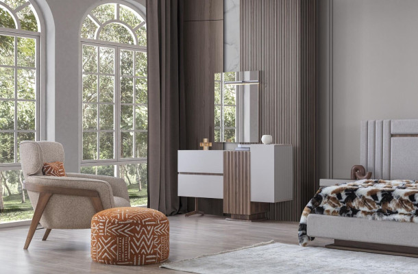Ensemble de chambre de luxe avec lit complet + 2 tables de chevet, 3 pièces. Ensemble moderne neuf.