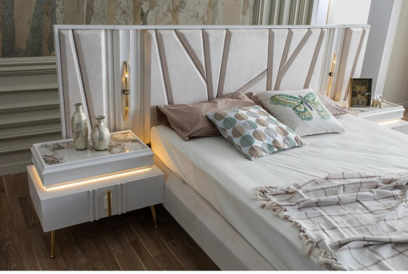 Ensemble de chambre à coucher complet de luxe avec lit + 2 tables de chevet, 3 pièces. Ensemble moderne