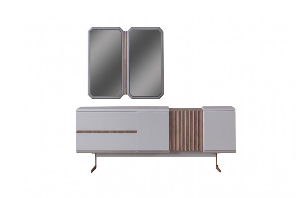 Buffet exclusif pour salle à manger 2x Commode avec miroir 210cm Style Bois 3 pièces