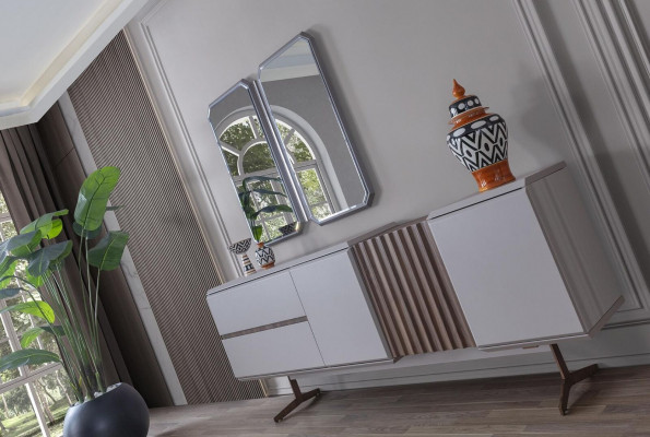 Buffet exclusif pour salle à manger 2x Commode avec miroir 210cm Style Bois 3 pièces